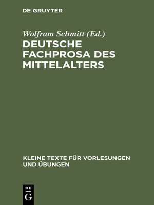 cover image of Deutsche Fachprosa des Mittelalters